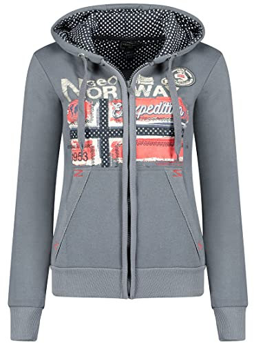 Geographical Norway Farlotte Lady - Felpa Donna Zip Hoodie Tasche - Pile Donna Maglione Manica Lunga Giacca Cappuccio - Abito Ideale Primavera Estate Autunno Inverno Stagione (Grigio Scuro S)