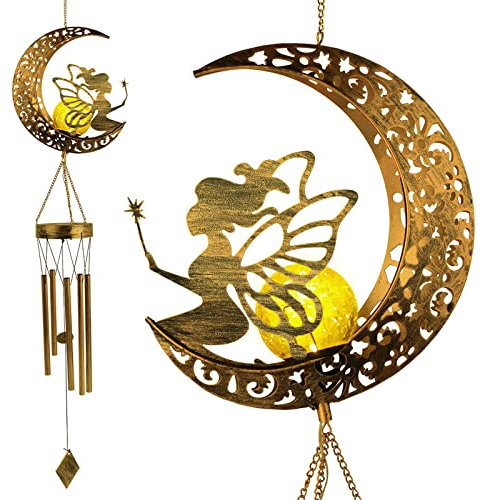 cuzile Luz solar con luz de viento giratoria, luz blanca cálida, lámpara colgante para fiesta, jardín, patio, paisaje, camino, decoración, luna