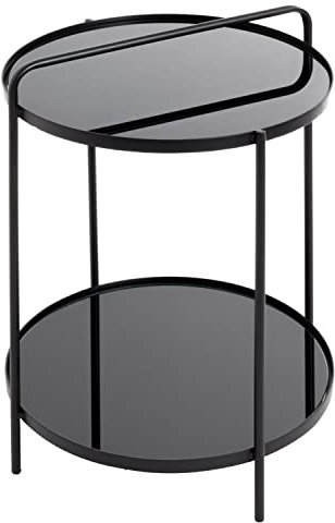 Home4You Beistelltisch - Schwarz - Metall - Glas - Ø 38 cm - lackiert