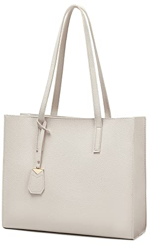 MORGLOVE Women's Tote Bag Large Handbag Soft Leather Simple Shoulder Bag with Zipper for School Work Leisure (A-Beige)