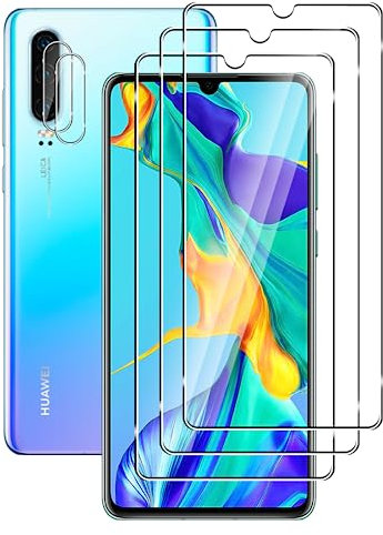 FWKDWHPH [3+2 Stück Temperglas Schutzfolie für Huawei P30 und Kamera Schutzfolie,9H Härte,kratzfest,blasenfrei,HD Displayschutz