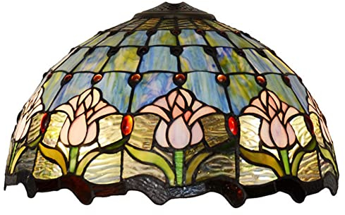 BOTOWI Tiffany Tulip Lampenschirm Ersatz 16 Zoll breit viktorianischer Stil Buntglas blau rosa Lampenschirm für Tisch Schreibtisch Boden Decke Pendelleuchte Akzent Lampe