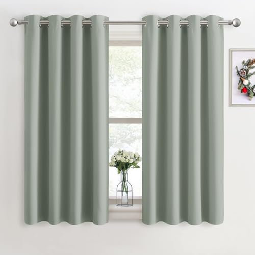 PONY DANCE Sage Green Curtains - Eyelet Thermal Blackout Curtains for Bedroom, Living Room, Kitchen Small Window Drapes for Room Darkening, W46 X L45, 2 Panels