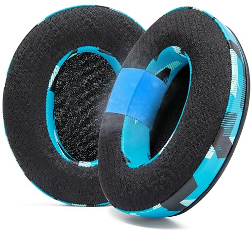 WC Freeze Hybrid Fabric Cooling Gel Replacement Earpads - Compatible with HyperX Cloud, Steelseries Arctis, ATH M50X, Turtle Beach Stealth & More - Comfortable & Cooler for Longer | Cyan Prism