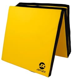 Jeflex - Gelb Schwarze klappbare Weichbodenmatte & Turnmatte 180 x 60 x 6 cm MADE IN GERMANY/faltbare Gymnastikmatte/platzsparende Fitnessmatte & faltbare Yogamatte/Sportmatte fürs Kinderzimmer