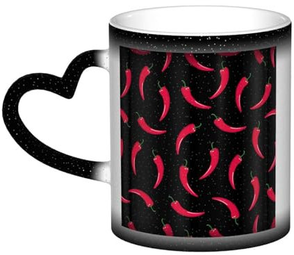 Tasse, Keramik-Kaffeetasse mit Farbwechsel, Teetasse für Küche, Restaurant, Büro, 330 ml, Red Hot Chile Peppers Chili Essen und Trinken