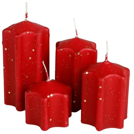 BURI 4er Adventskerzen rot Stumpenkerzen Weihnachtskerze Stufenkerzen Stumpen Kerze Stern