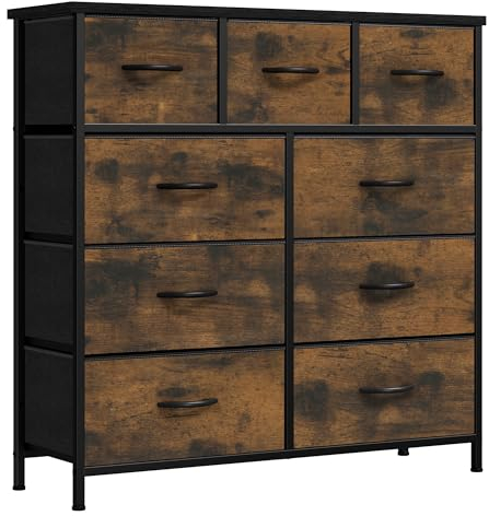 YITAHOME Kommode, 9 Stoffschubladen mit Griffen, Aufbewahrungsschrank stoffkommode für Schlafzimmer, für Wohnzimmer, Flur, Büro, rustikal braun