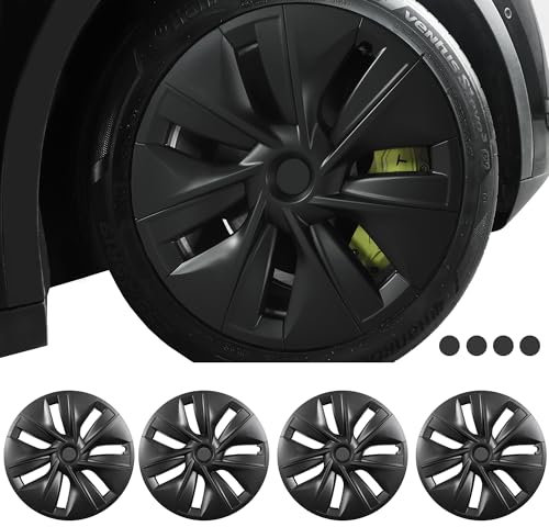 FORAUTOMOD Tesla Model Y 48.3 cm Radabdeckungen Matt Schwarz 4 Stück ABS Material Snap-on Passend für Tesla Model Y 19 Zoll Rad kompatibel