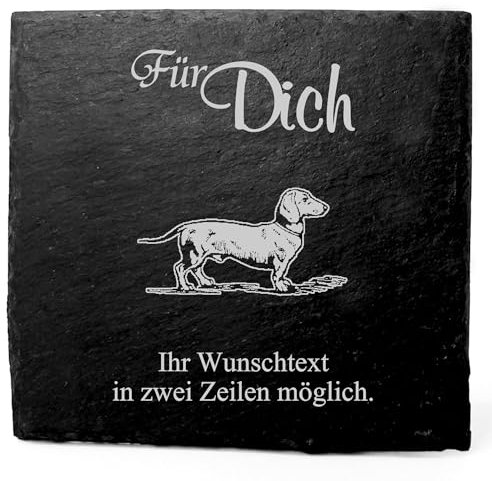 Deko Schiefer Untersetzer personalisiert niedlicher Dackel - Für Dich - 11x11cm Schwarz Bierdeckel Tischdeko Bieruntersetzer Weinuntersetzer