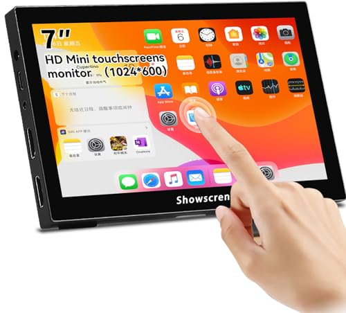 Showscren Small Touchscreen Monitor 7 inch IPS 1024x600 Portable Display Dual HDMI & USB Type C Interface Compatible with Raspberry Pi 4 Built in Dual Speakers