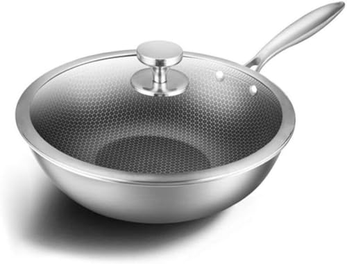LRTYZBD Wok de acero inoxidable 304 Full Honeycomb antiadherente cocina de inducción de gas universal para freír, olla de hierro de 30 cm de diámetro
