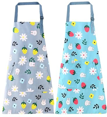 SJDOFU Küchenschürze für Frauen, 2 Stücke Schürze Kochschürze mit Großen Taschen, Kochschürze Damen für Damen Verstellbare Kochschürzen für Küche Garten Grillen und Salon