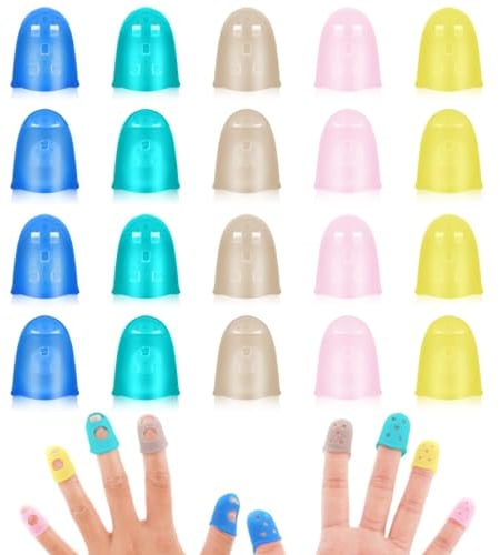 20 Stück Gitarre Fingerschutz Silikon Fingerspitzenschutz Finger Cots 5 Größe Fingerkappen für Saiten Instrumente Gitarren Bass Ukulele Sticken