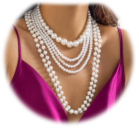 Lucktao 6 Stück Perlenkette Damen|Perlenkette Lang|Perlenketten|1920s Gatsby Kostüm Accessoires Lange Perle Halskette|Modische Imitation Weisse Perlen Kette|Dame Weiße elegante künstliche Perlen