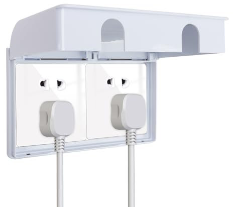 UK Socket Cover Box Baby Pet Security Electric Plug Socket Cover 86-Type Childproof Waterproof Plug & Light Switch Guard Ideal for Home, Kitchen, School and Nurseries (Double, White)