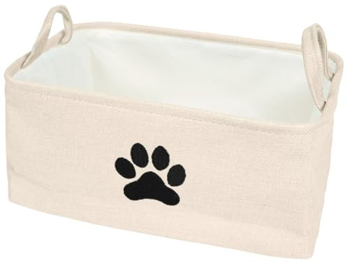 OHS Dog Toy Box Beige, Organiser Pet Dog Toy Box Storage Basket for Toys Blankets Treats Walking Grooming Collapsible Easy to Use Handles - Storage Bin
