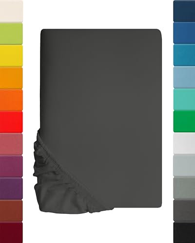 Lavea Jersey Spannbettlaken 200x220cm - 40cm Steg für Boxspringbetten - Anthrazit, Weich & Atmungsaktiv - Premium Qualität, Pflegeleicht, Perfekte Passform - Ideal für Boxspringbetten