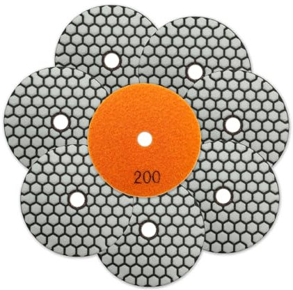 SHDIATOOL Diamond Dry Polishing Pads - 8pcs Grit 200 100MM Polishing Kit for Granite Marble Artificial Stone Quartz for Angle Grinder