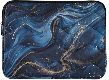 GAIREG Blue Gold Marble Photo Laptop Sleeve 13-14 Inch, Soft Quilted Puffy Surface, Waterproof, Adult Unisex, Protects During Transport