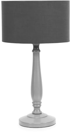 ValueLights | Traditional Grey Wood Candlestick Table Lamp with Charcoal Fabric Drum Shade for Living Room Bedroom | Table Lamps, Home Décor & Improvement Essential | Included LED Bulb