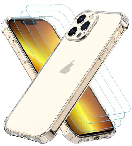 Totill Hülle für iPhone 13 Pro, 1 Handyhülle mit 3 Stück Hartglas, Weiche TPU Transparent Stoßfest Schutzhülle Durchsichtige Kratzfest Handyhülle Case Cover, 360 Grad Schutzhülle