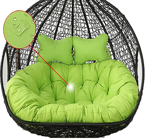 Doppelter Hängesessel für den Außenbereich, mit weichem, tiefem Kissen und Bändern, grünes Eiform-Design, 2-Sitzer-Schaukelstuhl, kein Zusammenklappen möglich, vollständig gefüllt