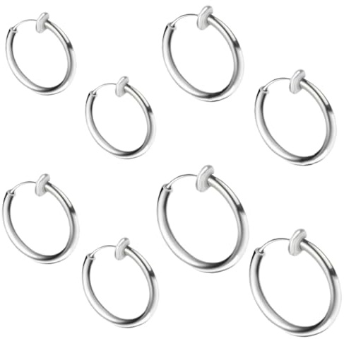 JEYORZY 4 Paires Boucles d'oreilles Clips, petit faux cerceau de boucle oreille, boucles oreilles non percées, anneau nez non perçant, anneau perçage septum nez à clipser, cerceau perçage faux anneau