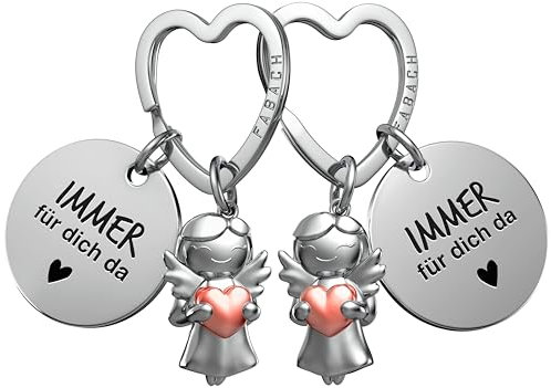 FABACH Best Friend Keyring - Guardian Angels with Heart & Engraving - Best Friend Love Gift - Rose Gold