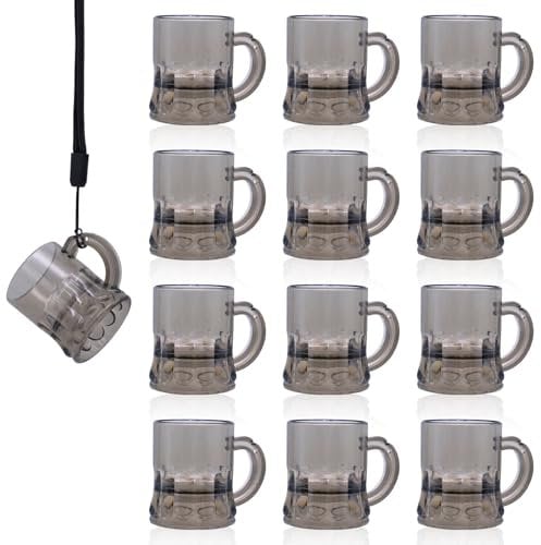 JJQHYC 12 Plastic Shot Glasses with Handle & Necklace - Hen Party Shot Cups for Birthday, Christmas, Wedding, Stag