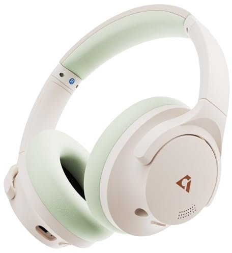 1Mii Y8+ Noise Cancelling Headphones Bluetooth, Wireless LDAC Hi-Res Audio, Custom EQ via App, 75H Playtime, Comfort Fit, Over Ear Headphones Foldable for Airplane Travel Home Office Beige Green