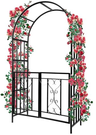 Metall-Gartenbogen für den Außenbereich, Hochzeit, Kletterpflanzen, 110 x 50 x 210 cm, wetterbeständig, starke Laube für Terrasse, Hinterhof, schwarze Rose, Rankgitterbogen