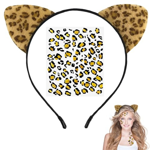 XIABYAYU Leopard Kostüm Set, Leopard Stirnband, Leoparden Ohren Haarreif, Leopard Kostüm Zubehör für Karneval, Fastnacht, Rollenspiele