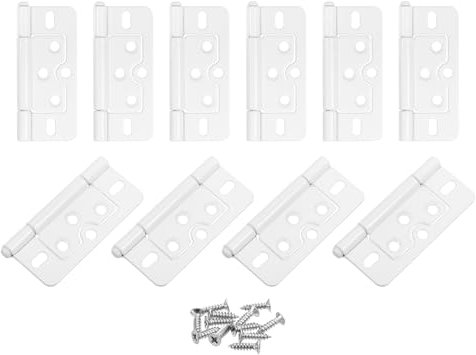 QUARKZMAN 10 Stück 3x1,4 Zoll Türscharniere ohne Einfräsung Geräuschlos Klappbar Scharniere Verzinkt für Schrank Möbel Fenster Kleiderschrank mit Schrauben, Weiß
