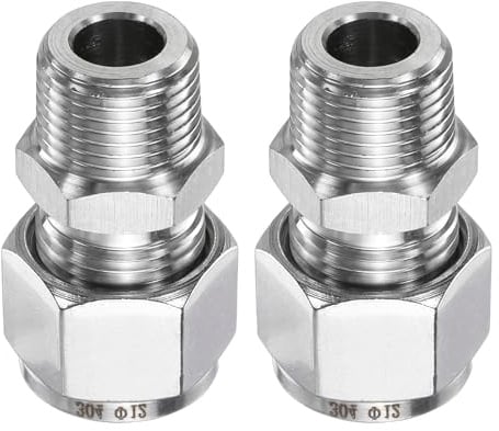 sourcing map 2pcs Compression Fitting 12mm Tube OD x 3/8 NPT Male Thread Stainless Steel Straight Coupler Adapter Compression Tube Pipe Fitting Connector for Oil Gas Water