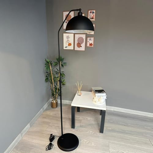 bamyum Gorkiede Stehleuchte Metall, Stehlampe Wohnzimmer, Moderne Stehleuchte für Schlafzimmer, Kinderzimmer mit E27 Fassung, 30 cm Breit, verstellbarer Lampenschirm, Stehluchte Schwarz
