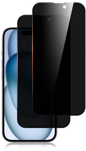 Yisica 2 Pièces Protection d'Écran Anti-Espion pour iPhone 15/iPhone 16 avec Protection d'Objectif de Caméra, Film en Verre Trempé (Noir)