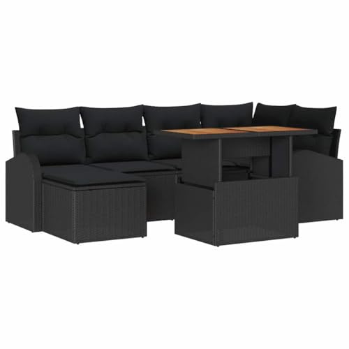 vidaXL Garten-Sofa-Set 7 STK. Schwarz Poly Rattan