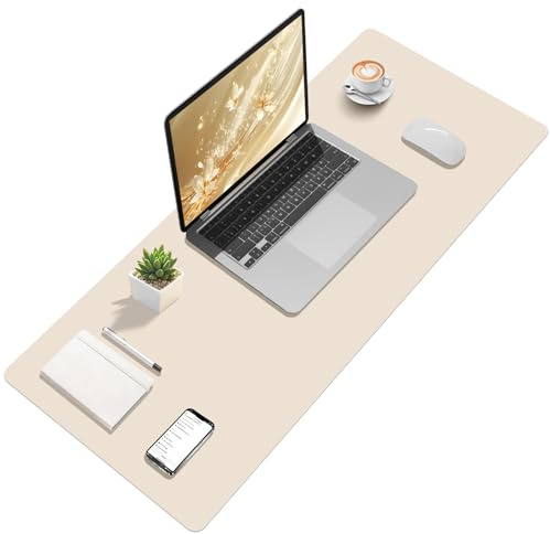 Zindoo Schreibtischunterlage XL 100x40cm Beige Schützt vor Kratzern Flecken | Wertet Jeden Arbeitsplatz auf, Ideal als Mauspad & Schreibunterlage – Rutschfest, Wasserabweisend & Langlebig