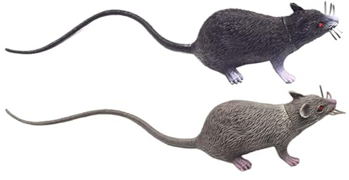 HoveeLuty Fausse Souris 2 pièces 8x2 Pouces Faux Rat Effrayant réaliste Souris avec Longue Queue Multi-usages PVC Plastique Rat pour farces, Jouets pour Chats, décorations d'halloween réaliste r