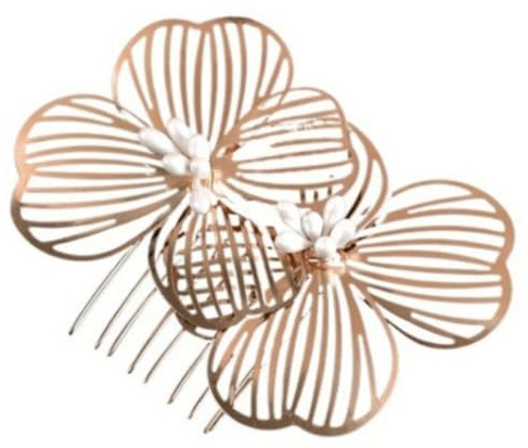 1 pettine per capelli da sposa, 7 x 6 cm, elegante pettine per capelli da sposa, con perle, in metallo, per donne e damigelle, oro rosa