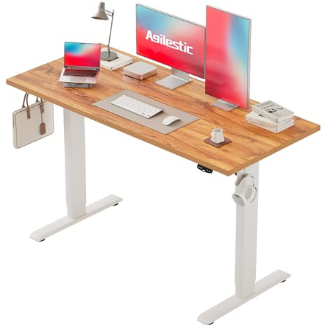 Agilestic Höhenverstellbarer Schreibtisch 130 x 60 cm | Schreibtisch höhenverstellbar elektrisch, 2 Speicherplätze, Stehschreibtisch, Computertisch für Homeoffice, Hellbraun