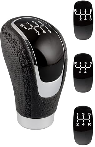 +PWR Car Parts Universal OEM Style Long Micro-Perforated Leatherette Gear Shift Knob with Black Stitching. 31mm Lever. With Interchangeable Gear Shift Patterns.