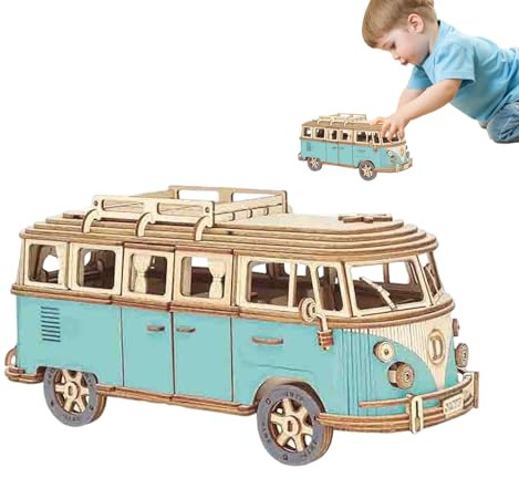 3D Holzpuzzle - Urlaub Joy Craft Puzzle Kit, Realistischer Bus-Design, Natural Holz Material, Montage Spaß Tour Bus Model Spielzeug | Kreatives Holzmodell für Bastler Auto-Puzzle-Liebhaber