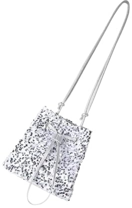 XAGMODSHN Beuteltaschen für Damen, Crossbody-Geldbörsen mit Kordelzug, Abendtasche, Pailletten, Clutches, Geldbörse, Eimer, Handtasche, Umhängetasche, silber
