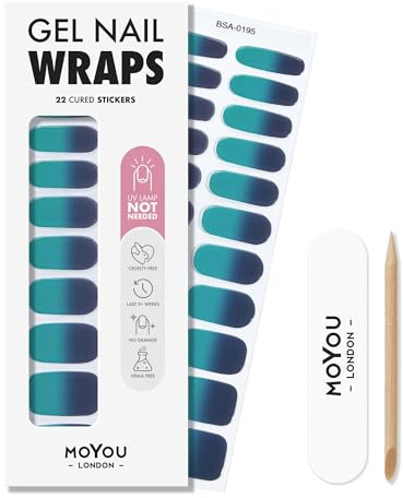 MOYOU LONDON Gel Nail Wraps - 22 Pre-Cured No Lamp Needed Nail Stickers | Glossy & Chip-Resistant Instant Manicure Strips - Long Lasting, Easy Apply & Remove, Vegan & Cruelty Free Nail Art, 22ct