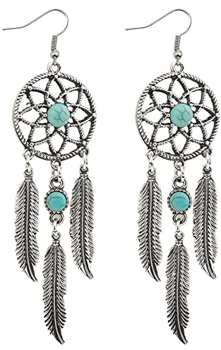 Feizikaw Personnalité de la mode tempérament fleur feuilles gland attrape-rêves d'oreilles pour femmes bijoux cadeaux Boucles D’ Oreilles