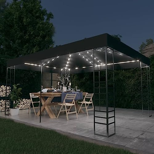 Angelzelt Terrassen Pavillon, Pavillon mit LED-Lichterkette 3x4 m Anthrazit, Wasserdicht Stabil