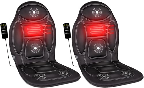 BURI 2x Massagesitz Auto 12V mit zuschaltbarer Wärmefunktion – Massagematte 108x48 cm Schwarz – 4 Massagemotoren 13 Programme Fernbedienung – Autositzauflage Rückenmassage KFZ Seitenairbag kompatibel