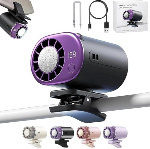 2026 New Car Clip On Air Conditioner Fan with LED Display - 360° Rotation, Portable Mini Cooling System for Auto Vehicle USB Rechargeable, 199 Speeds Adjustable, 16℃ Semi-Cooling Wide Clamp (A)